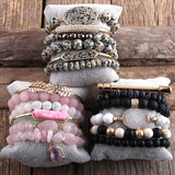 6pc Boho Bracelets Set Natural Stone Crystal Women Jewelry
