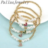Boho Charm Zircon Heart Pearl Beaded Bracelet Women Jewelry