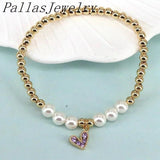 Boho Charm Zircon Heart Pearl Beaded Bracelet Women Jewelry