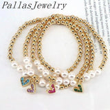 Boho Charm Zircon Heart Pearl Beaded Bracelet Women Jewelry