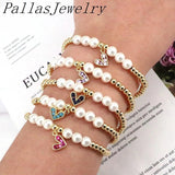 Boho Charm Zircon Heart Pearl Beaded Bracelet Women Jewelry