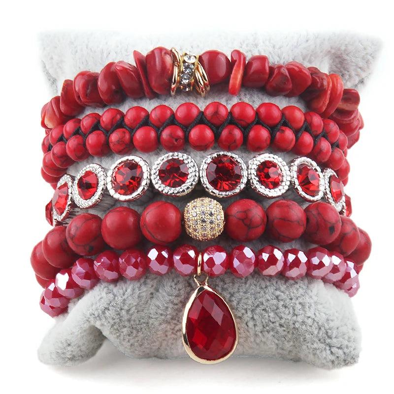 5pc Boho Beaded Stone Bracelet Sets for Women