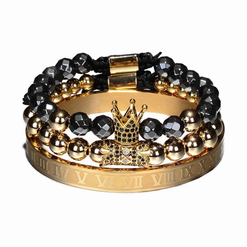 3pcs/Set Crown Jewelry Hematite Beads Braiding Bracelets