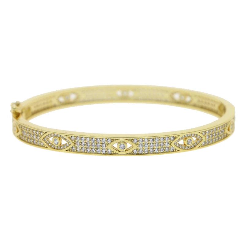 Evil Eye Bangle Bracelet Clear Cz Iced Out Bling Full Cz for Men