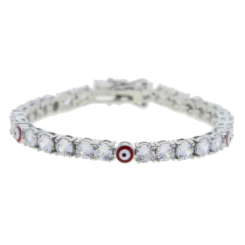 Evil Eye Charm CZ Tennis Chain Bracelet