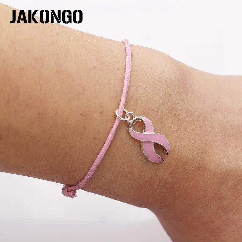 Hope Ribbon Breast Cancer Charm Pendant Bracelet