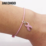 Hope Ribbon Breast Cancer Charm Pendant Bracelet