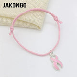Hope Ribbon Breast Cancer Charm Pendant Bracelet