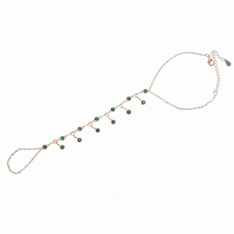 Rose CZ Charm Chain Tassel Bracelet Bangle Slave Finger Hand Harness