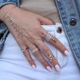 Rose CZ Charm Chain Tassel Bracelet Bangle Slave Finger Hand Harness