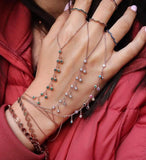 Rose CZ Charm Chain Tassel Bracelet Bangle Slave Finger Hand Harness