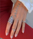 Rose CZ Charm Chain Tassel Bracelet Bangle Slave Finger Hand Harness