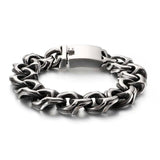 Retro Link Chain Bracelet Men Stainless Steel Engraving Hip Hop Cuff Bracelet