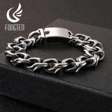 Retro Link Chain Bracelet Men Stainless Steel Engraving Hip Hop Cuff Bracelet