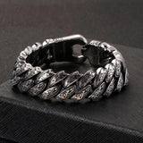 Retro Link Chain Bracelet Men Stainless Steel Engraving Hip Hop Cuff Bracelet