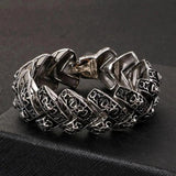 Retro Link Chain Bracelet Men Stainless Steel Engraving Hip Hop Cuff Bracelet