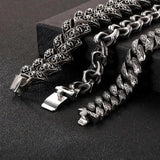 Retro Link Chain Bracelet Men Stainless Steel Engraving Hip Hop Cuff Bracelet