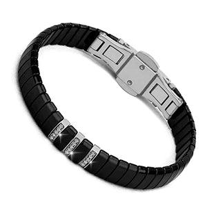 Stainless Steel Bracelet with Cubic Zircons and Ceramic Bangle