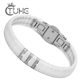 Stainless Steel Bracelet with Cubic Zircons and Ceramic Bangle