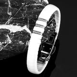 Stainless Steel Bracelet with Cubic Zircons and Ceramic Bangle