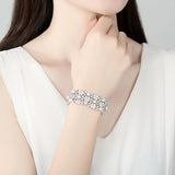 Pearl Bead Wide Bracelets for Women Flower Cubic Zircon Bangles