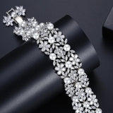 Pearl Bead Wide Bracelets for Women Flower Cubic Zircon Bangles