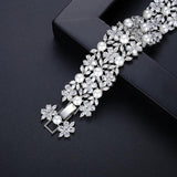 Pearl Bead Wide Bracelets for Women Flower Cubic Zircon Bangles
