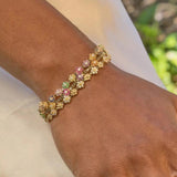 Rainbow CZ Daisy Flower Bracelet Micro Paved Tennis Chain Women's Jewelry