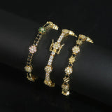 Rainbow CZ Daisy Flower Bracelet Micro Paved Tennis Chain Women's Jewelry