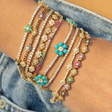 Rainbow CZ Daisy Flower Bracelet Micro Paved Tennis Chain Women's Jewelry