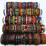50Pcs Ethnic Braided Leather Bracelets Wrap for Women Men Gift