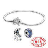 Celestial Bleu Charm Bracelet Set 925 Silver Star & Crescent Moon Charms