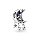 Celestial Bleu Charm Bracelet Set 925 Silver Star & Crescent Moon Charms