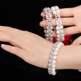 CWWZircons Silver Gray Pearl Bracelets with CZ Wedding Jewelry