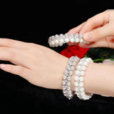 CWWZircons Silver Gray Pearl Bracelets with CZ Wedding Jewelry