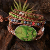 5X Leather Wrap Beaded Bracelet Natural Stone Bohemian Gift