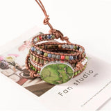 5X Leather Wrap Beaded Bracelet Natural Stone Bohemian Gift