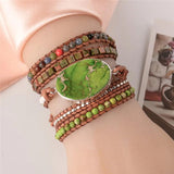 5X Leather Wrap Beaded Bracelet Natural Stone Bohemian Gift