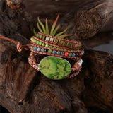 5X Leather Wrap Beaded Bracelet Natural Stone Bohemian Gift