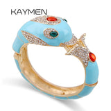 Colorful Enamel Whale Bangle Cuff Bracelet for Women
