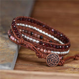 Red Natural Stone Leather Wrap Bracelet 3 Layers