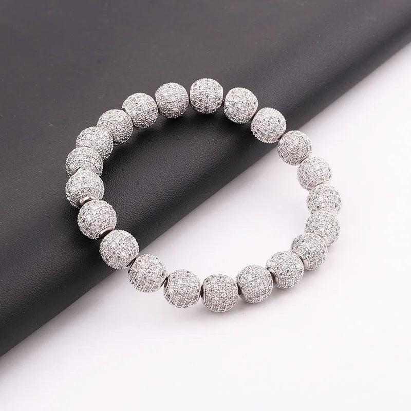 Punk Style CZ Pave Ball Elastic Bracelet Men Women Jewelry