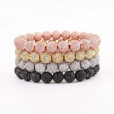 Punk Style CZ Pave Ball Elastic Bracelet Men Women Jewelry