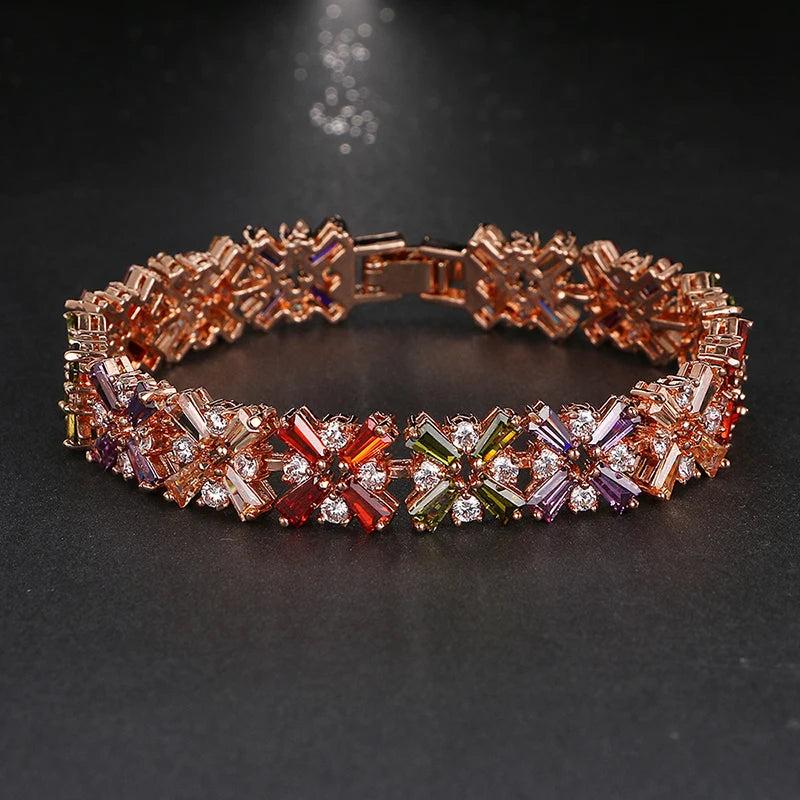 Rongyawei Rose Shining Bracelet Multicolor CZ Stones for Women