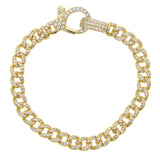 Micro Pave CZ Cuban Link Chain Bracelet with Lobster Charm