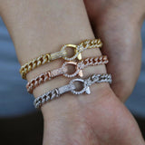 Micro Pave CZ Cuban Link Chain Bracelet with Lobster Charm