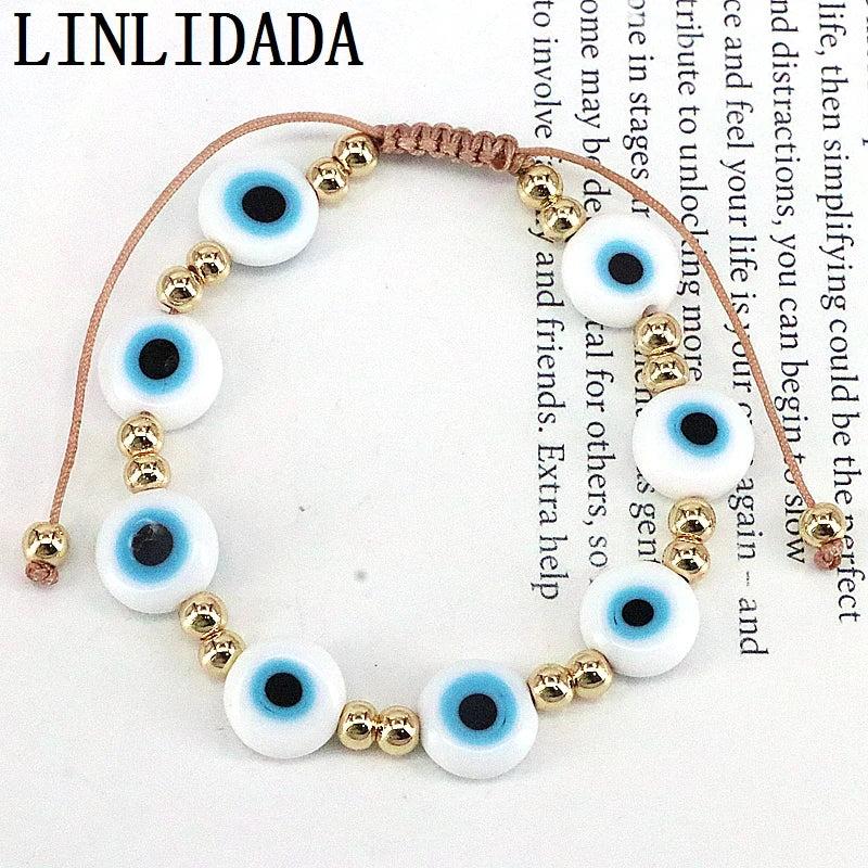 6Pcs Eye Bracelets Women Adjustable Lucky Weave Cord Beaded Chain Jewelry