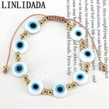 6Pcs Eye Bracelets Women Adjustable Lucky Weave Cord Beaded Chain Jewelry