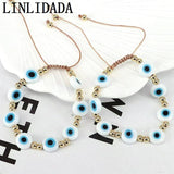 6Pcs Eye Bracelets Women Adjustable Lucky Weave Cord Beaded Chain Jewelry