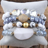Moon Stone Charm 4pc Stack Bracelets Set For Women Jewelry Gift